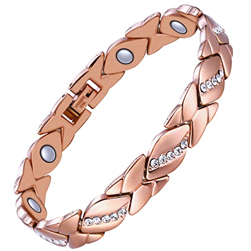 Jeracol Copper Magnetic Bracelet for Women,Magnetic Brazaletes with Crystals,Adjustable Size Solid Copper Bracelet Wristband with Removal Tool & Jewellry Gift Box