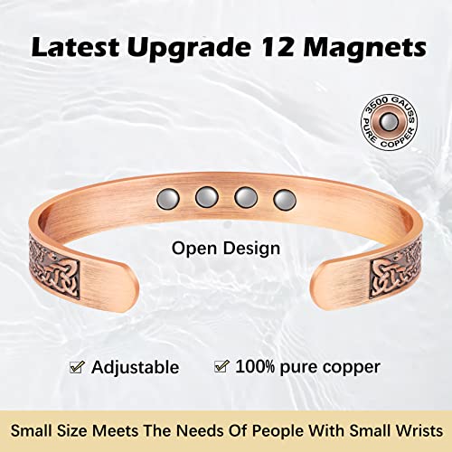 Jeracol Copper Magnetic Bracelet for Men Women,2 Pack 99.99% Solid Copper Cuff Bangle with Pattern Design Magnetic Bracelets with Ultra Strength Magnets,Adjustable Size Bracelet with Gift Box