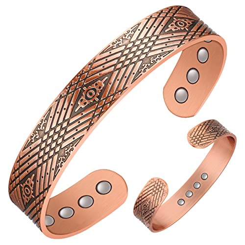 Jeracol Copper Magnetic Bracelets for Men Women,100% Solid Copper Magnetic Brazaletes with 6 Ultra Strong Magnets,Adjustable Sizing Cuff Bangle with Jewellry Gift Box