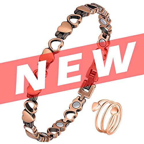 Jeracol Copper Magnetic Bracelets for Women,99.99% Solid Copper Women Wristband with Ultra Strength 3500 Guass Magnets