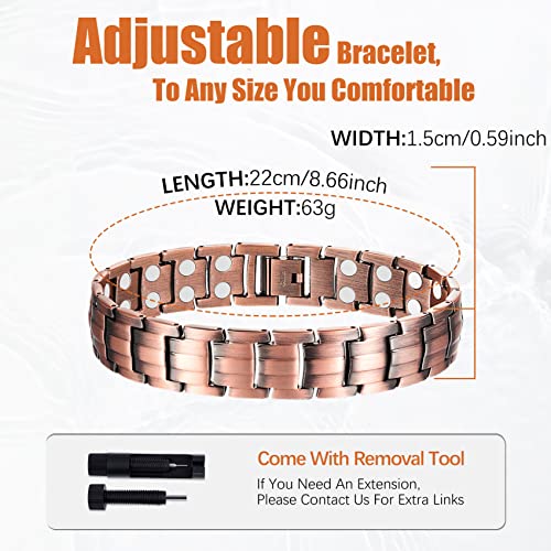 Jeracol Copper Bracelets for Men,Magnetic Wristbands Bracelet with Double Row Strength Magnets