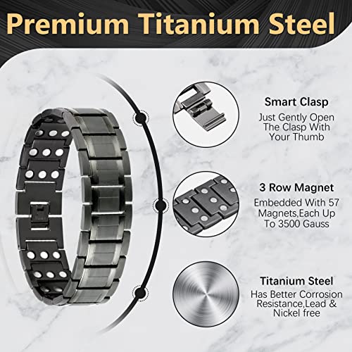 Jeracol Lymph Detox Brazaletes Titanium Steel Magnetic Bracelet for Men,with 3X Ultra Strength 3500 Gauss Magnets,Lymphatic Drainage Magnetic Wristband for Anniversary,with Removal Tool & Gift Box