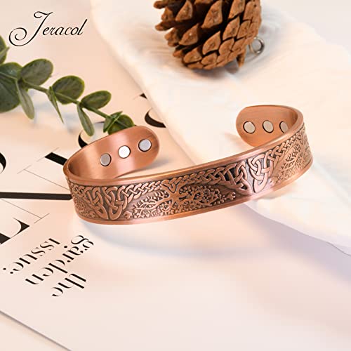 Jeracol Copper Magnetic Bracelet for Men Women,Tree of Life 100% Solid Copper Cuff Bangle with 6 3500 Guass Magnets,Adjustable Size Brazaletes with Jewellry Gift Box