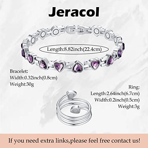 Jeracol Titanium Steel Magnetic Bracelet and Copper Magnetic Ring for Women,2 Pack Sparkly Magnetic Wristbands,Adjustable Size Brazaletes with Removal Tool & Jewelry Gift Box for Christmas's Day