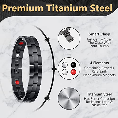 Jeracol Magnetic Bracelet Men Bracelet with 4 Element Magnets Titanium Steel Bracelet Gifts with Remove Tool & Gift Box