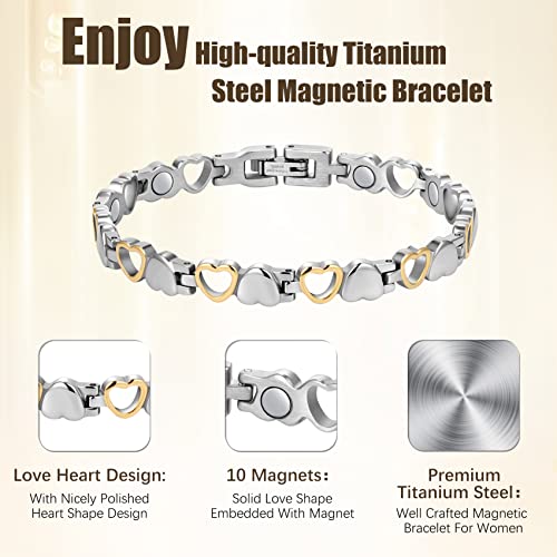 Jeracol Titanium Steel Magnetic Bracelets for Women,Love Heart Design Magnetic Wristband Brazaletes with Ultra Strong Magnets,Gifts with Removal Tool & Jewelry Gift Box