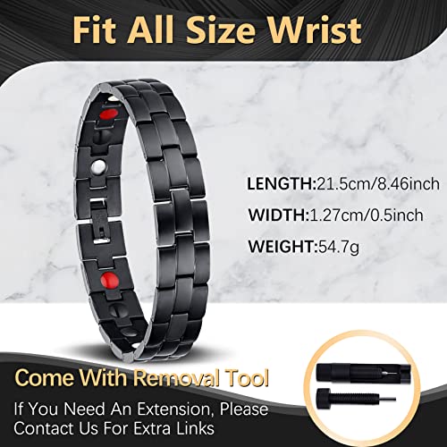 Jeracol Magnetic Bracelet Men Bracelet with 4 Element Magnets Titanium Steel Bracelet Gifts with Remove Tool & Gift Box