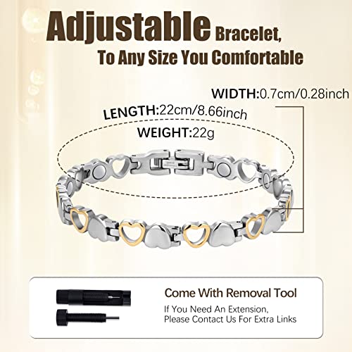 Jeracol Titanium Steel Magnetic Bracelets for Women,Love Heart Design Magnetic Wristband Brazaletes with Ultra Strong Magnets,Gifts with Removal Tool & Jewelry Gift Box