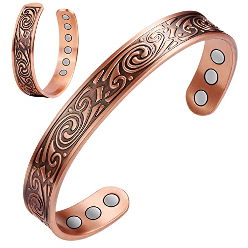 Jeracol Copper Magnetic Bracelets for Men Women,100% Solid Copper Magnetic Brazaletes with 6 Ultra Strong Magnets,Adjustable Sizing Cuff Bangle with Jewellry Gift Box