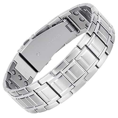 Jeracol Titanium Steel Magnetic Bracelet for Men,3X Ultra Strength Magnets Magnetic Bracelet with Unique Folding Clasp Brazaletes,Magnetic Wristband for Christmas,Adjustable Size&Gift Box