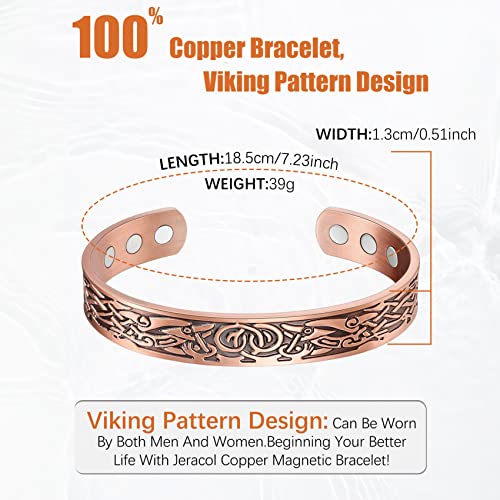 Jeracol Copper Magnetic Bracelets for Men Women,100% Solid Copper Magnetic Brazaletes with 6 Ultra Strong Magnets,Adjustable Sizing Cuff Bangle with Jewellry Gift Box