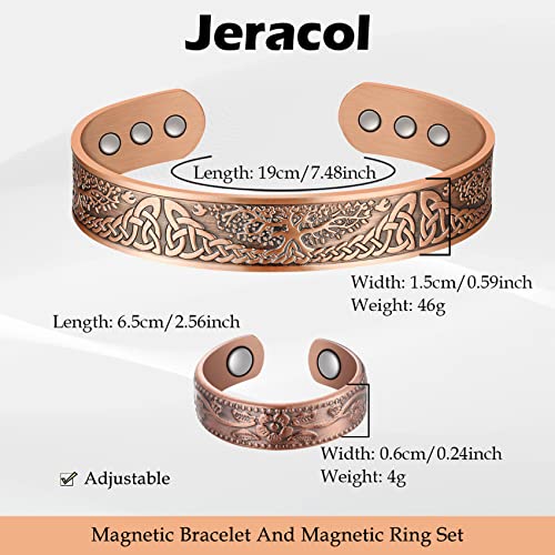 Jeracol Copper Magnetic Bracelet and Ring Set for Men Women,Tree of Life Magnetic Bangle and Magnetic Ring with Strong Magnets,Adjustable Size Brazaletes with Jewelry Gift Box