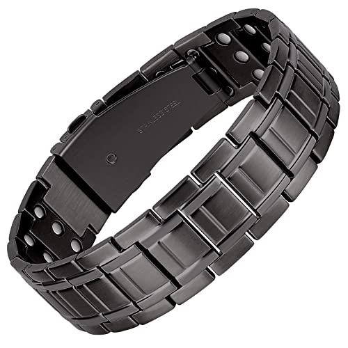 Jeracol Titanium Steel Magnetic Bracelet for Men,3X Ultra Strength Magnets Magnetic Bracelet with Unique Folding Clasp Brazaletes,Magnetic Wristband for Christmas,Adjustable Size&Gift Box