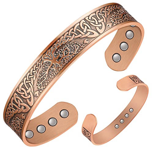 Jeracol Copper Magnetic Bracelets for Men Women,100% Solid Copper Magnetic Brazaletes with 6 Ultra Strong Magnets,Adjustable Sizing Cuff Bangle with Jewellry Gift Box