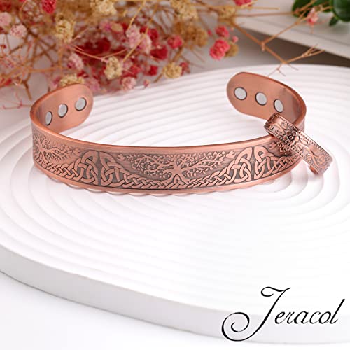 Jeracol Copper Magnetic Bracelet and Ring Set for Men Women,Tree of Life Magnetic Bangle and Magnetic Ring with Strong Magnets,Adjustable Size Brazaletes with Jewelry Gift Box