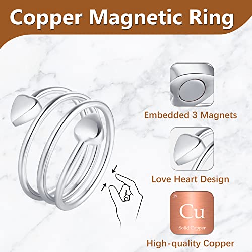 Jeracol Lymph Drainage Magnetic Bracelets and Magnetic Rings for Women,Titanium Steel Sparkling Crystal Magnetic Bracelet and Copper Love Heart Shape Magnetic Ring,Adjustable Size & Gift Box (Silver)