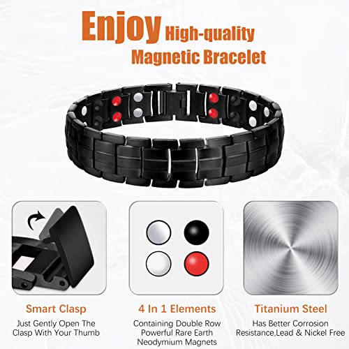 Jeracol Titanium Steel Magnetic Bracelets for Men,4 Element Double Row Strength Magnets Wristband