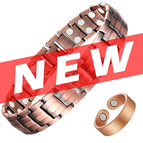 Jeracol Copper Bracelets for Men,Magnetic Wristbands Bracelet with Double Row Strength Magnets