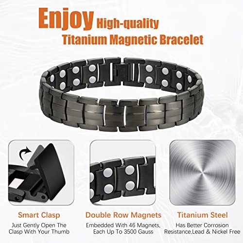 Jeracol Magnetic Bracelets for Men,Titanium Steel Magnetic Brazaletes with Double Row Ultra Strength Magnets,Adjustable Wristband with Removal Tool & Jewelry Gift Box