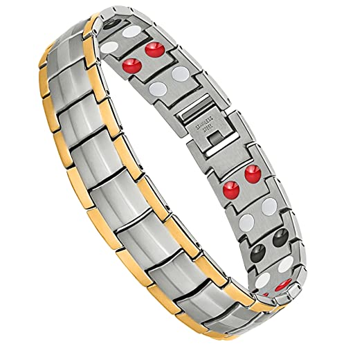 Jeracol Titanium Steel Magnetic Bracelets for Men,4 Element Double Row Strength Magnets Wristband