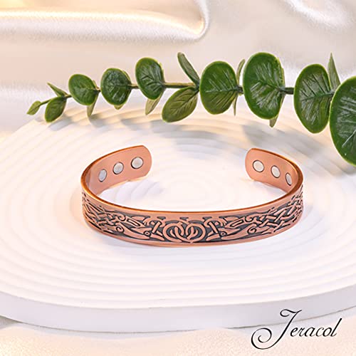 Jeracol Copper Magnetic Bracelets for Men Women,100% Solid Copper Magnetic Brazaletes with 6 Ultra Strong Magnets,Adjustable Sizing Cuff Bangle with Jewellry Gift Box