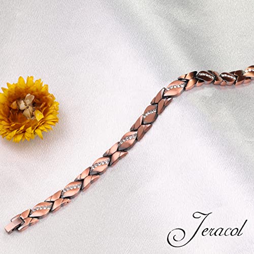 Jeracol Copper Magnetic Bracelet for Women,Magnetic Brazaletes with Crystals,Adjustable Size Solid Copper Bracelet Wristband with Removal Tool & Jewellry Gift Box