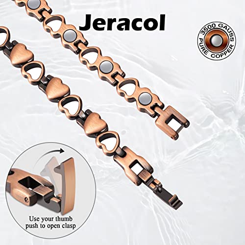 Jeracol Copper Magnetic Bracelets for Women,99.99% Solid Copper Women Wristband with Ultra Strength 3500 Guass Magnets