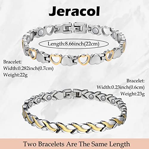 Jeracol Titanium Steel Magnetic Bracelet for Women,2 Pack Sparkly Magnetic Wristbands,Adjustable Size Brazaletes with Removal Tool & Jewelry Gift Box for Women Mother's Day