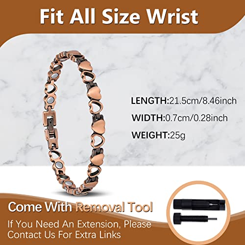 Jeracol Copper Magnetic Bracelets for Women,99.99% Solid Copper Women Wristband with Ultra Strength 3500 Guass Magnets,Adjustable Size Brazaletes with Remove Tool & Gift Box