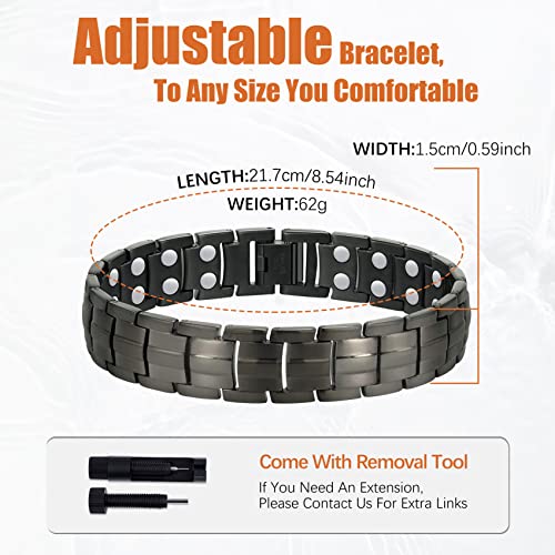 Jeracol Magnetic Bracelets for Men,Titanium Steel Magnetic Brazaletes with Double Row Ultra Strength Magnets,Adjustable Wristband with Removal Tool & Jewelry Gift Box