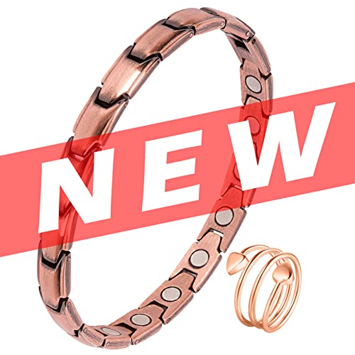 Jeracol Copper Magnetic Bracelets for Women,99.99% Solid Copper Women Wristband with Ultra Strength 3500 Guass Magnets,Adjustable Size Brazaletes with Remove Tool & Gift Box