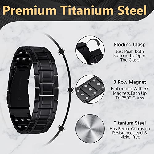 Jeracol Titanium Steel Magnetic Bracelet for Men,3X Ultra Strength Magnets Magnetic Bracelet with Unique Folding Clasp Brazaletes,Magnetic Wristband for Christmas,Adjustable Size&Gift Box