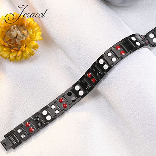 Jeracol Titanium Steel Magnetic Bracelets for Men,4 Element Double Row Strength Magnets Wristband