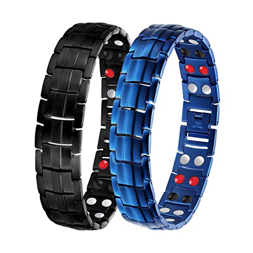 Jeracol Titanium Steel Magnetic Bracelets for Men,4 Element Double Row Strength Magnets Wristband