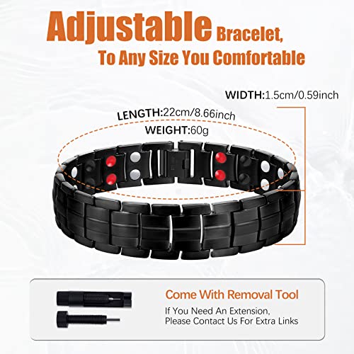 Jeracol Titanium Steel Magnetic Bracelets for Men,4 Element Double Row Strength Magnets Wristband