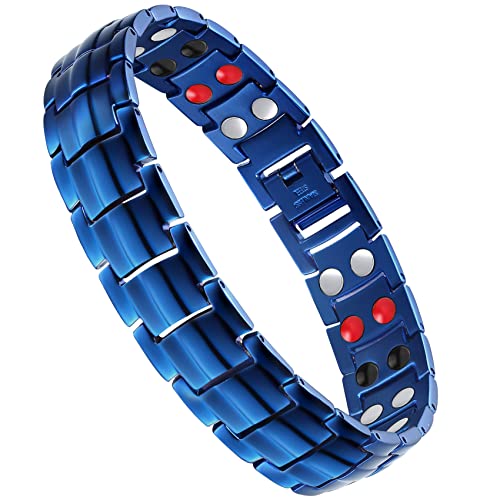 Jeracol Titanium Steel Magnetic Bracelets for Men,4 Element Double Row Strength Magnets Wristband