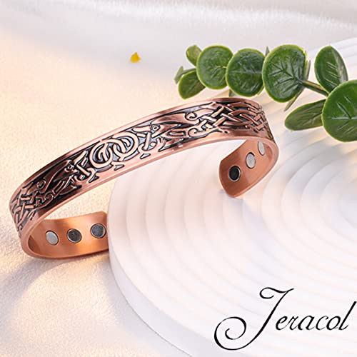 Jeracol Copper Magnetic Bracelets for Men Women,100% Solid Copper Magnetic Brazaletes with 6 Ultra Strong Magnets,Adjustable Sizing Cuff Bangle with Jewellry Gift Box