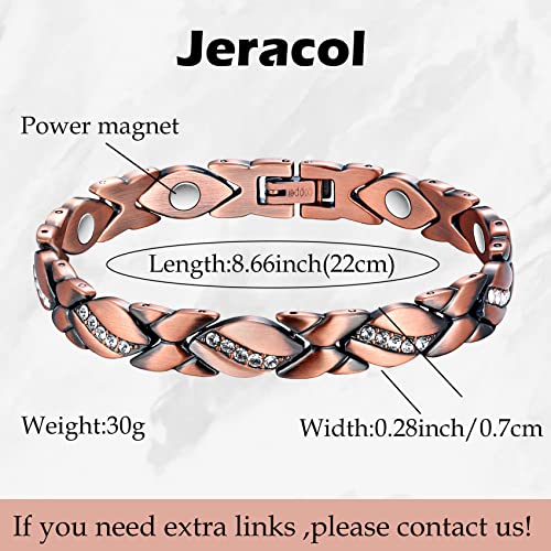 Jeracol Copper Magnetic Bracelet for Women,Magnetic Brazaletes with Crystals,Adjustable Size Solid Copper Bracelet Wristband with Removal Tool & Jewellry Gift Box