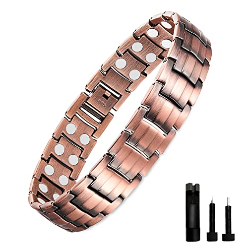 Jeracol Copper Bracelets for Men,Magnetic Wristbands Bracelet with Double Row Strength Magnets